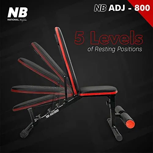 National Bodyline Manual Adjustable Weight Bench Full Body Workout Machine, Foldable Inclined Decline Flat Fitness Home Gym Bench Press ( Black) - Weight Capacity: 150 Kg