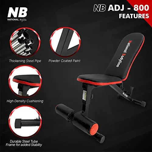 National Bodyline Manual Adjustable Weight Bench Full Body Workout Machine, Foldable Inclined Decline Flat Fitness Home Gym Bench Press ( Black) - Weight Capacity: 150 Kg