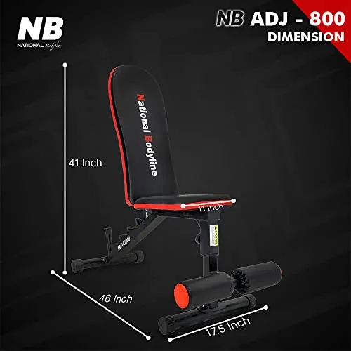 National Bodyline Manual Adjustable Weight Bench Full Body Workout Machine, Foldable Inclined Decline Flat Fitness Home Gym Bench Press ( Black) - Weight Capacity: 150 Kg