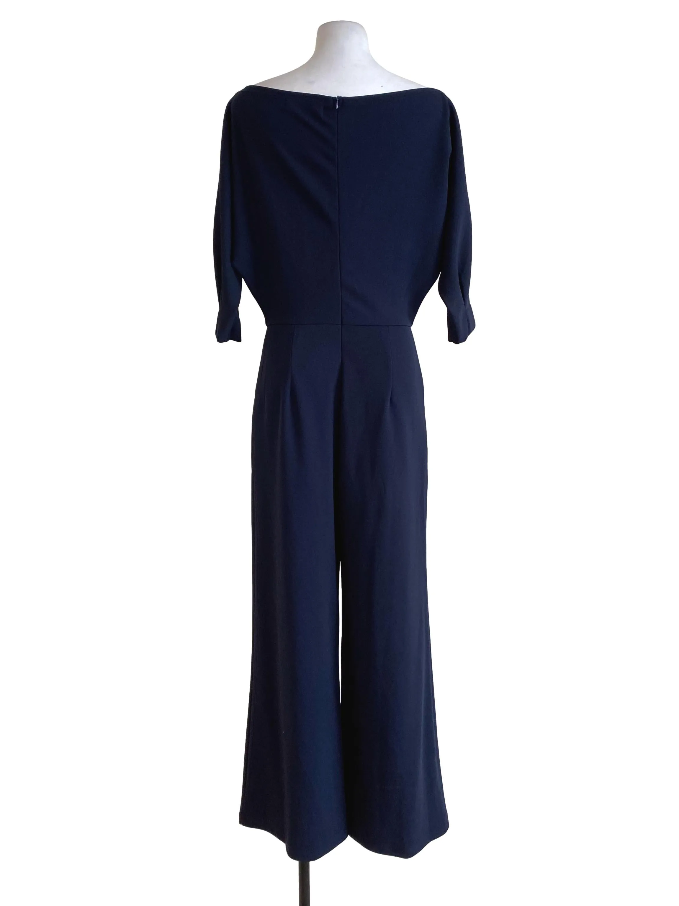 Navy Blue Sabrina Neck Jumpsuits