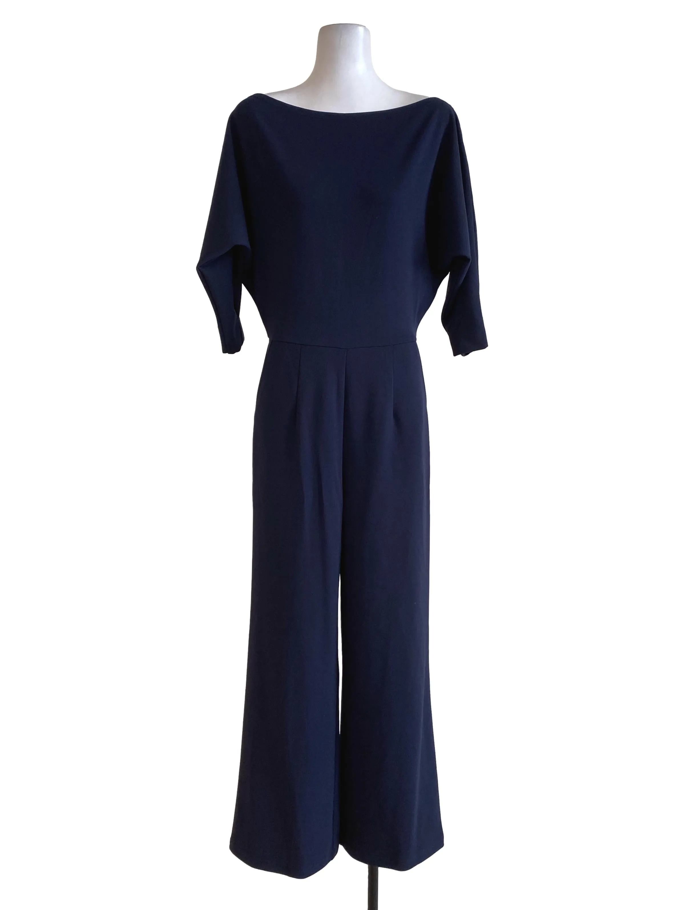 Navy Blue Sabrina Neck Jumpsuits