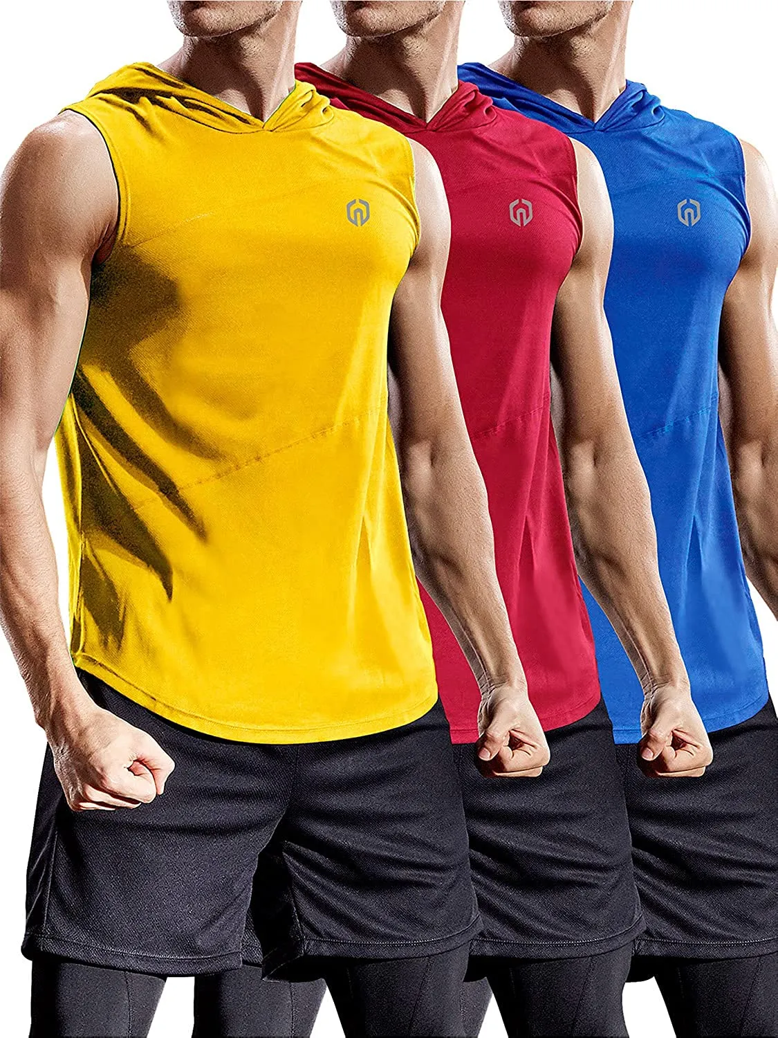 Neleus Dry Fit Workout Athletic Muscle Tank with Hoods Pack of 3