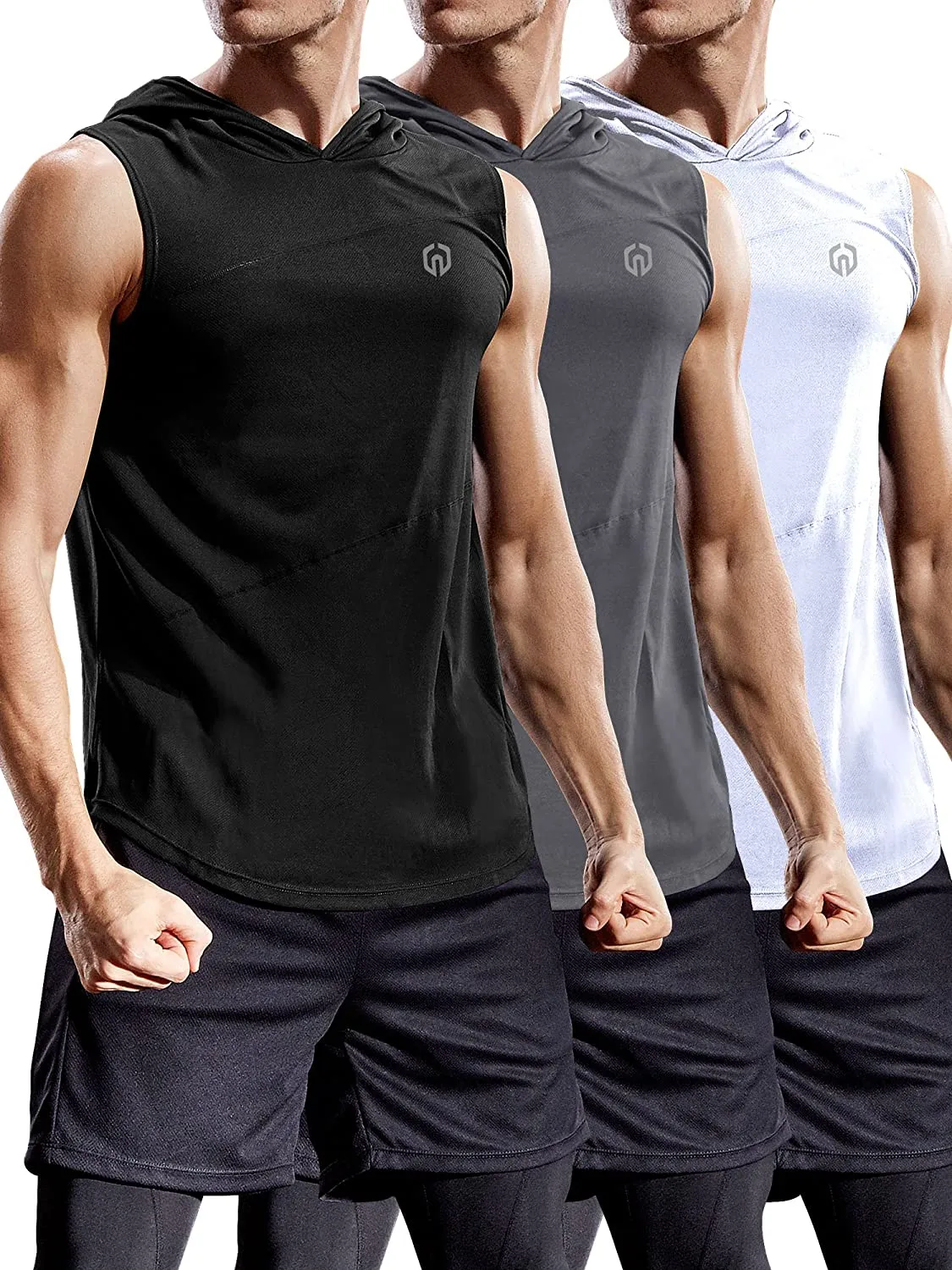 Neleus Dry Fit Workout Athletic Muscle Tank with Hoods Pack of 3
