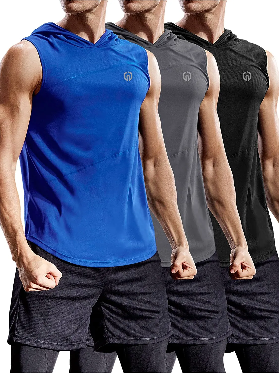Neleus Dry Fit Workout Athletic Muscle Tank with Hoods Pack of 3