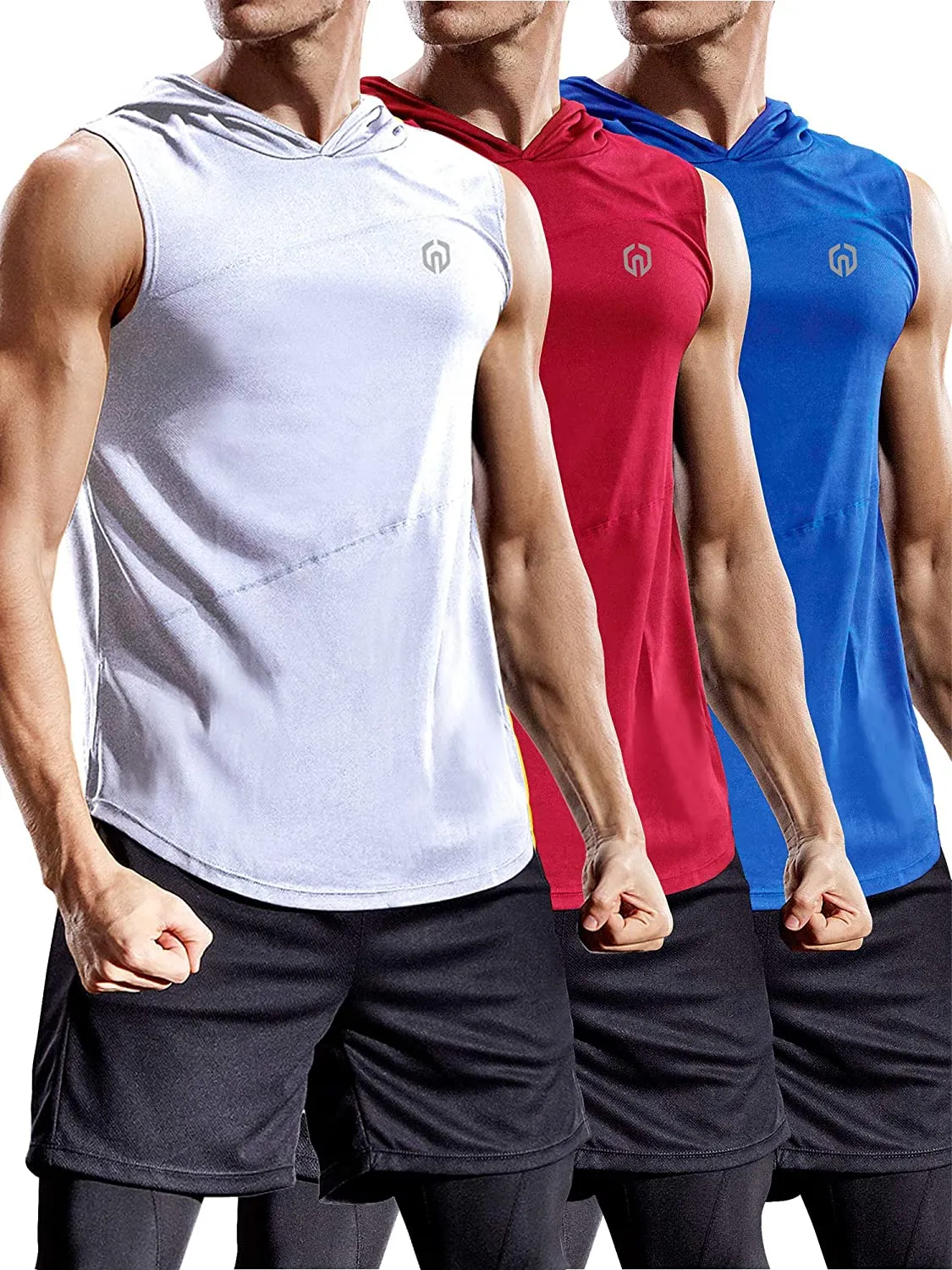 Neleus Dry Fit Workout Athletic Muscle Tank with Hoods Pack of 3