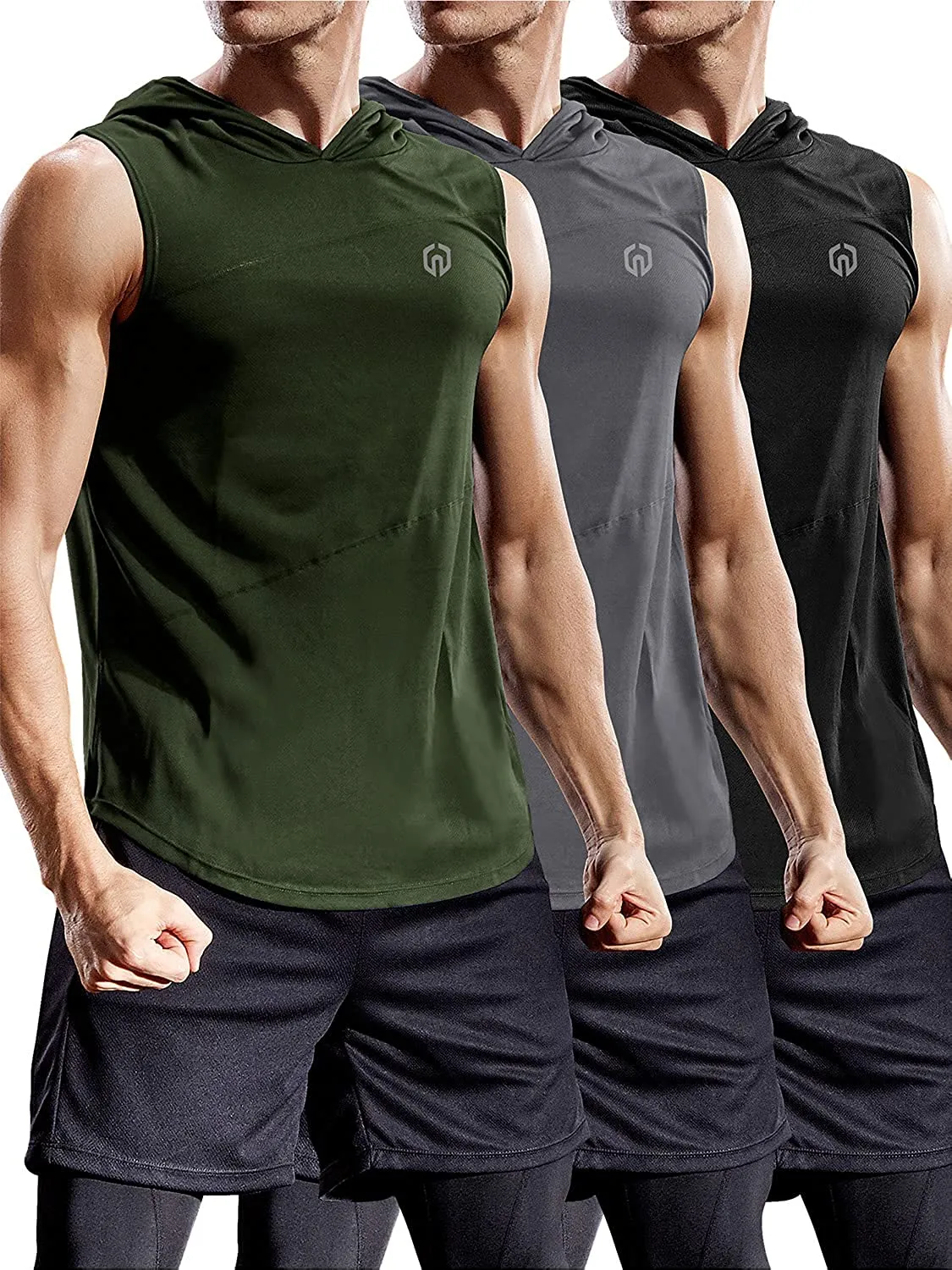 Neleus Dry Fit Workout Athletic Muscle Tank with Hoods Pack of 3