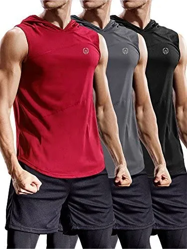 Neleus Dry Fit Workout Athletic Muscle Tank with Hoods Pack of 3