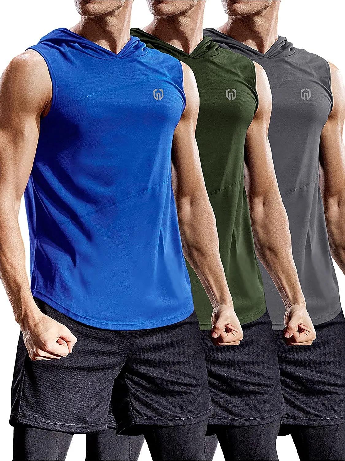 Neleus Dry Fit Workout Athletic Muscle Tank with Hoods Pack of 3