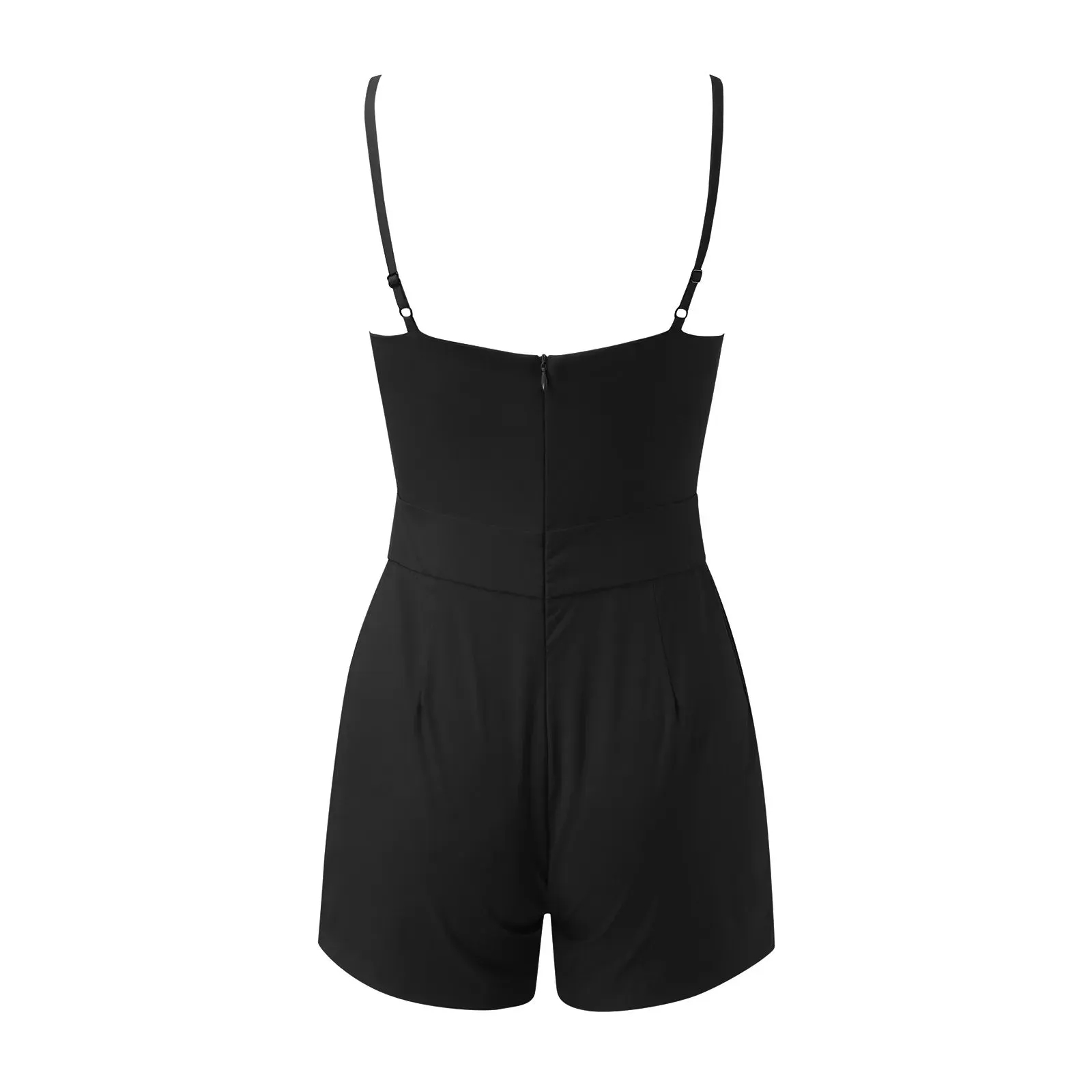 New Sexy Suspender Jumpsuit For Woman Low Cut Tie Solid Tie Knot Strap Shorts Romper Comfy Casual Overalls With Pockets Shorts