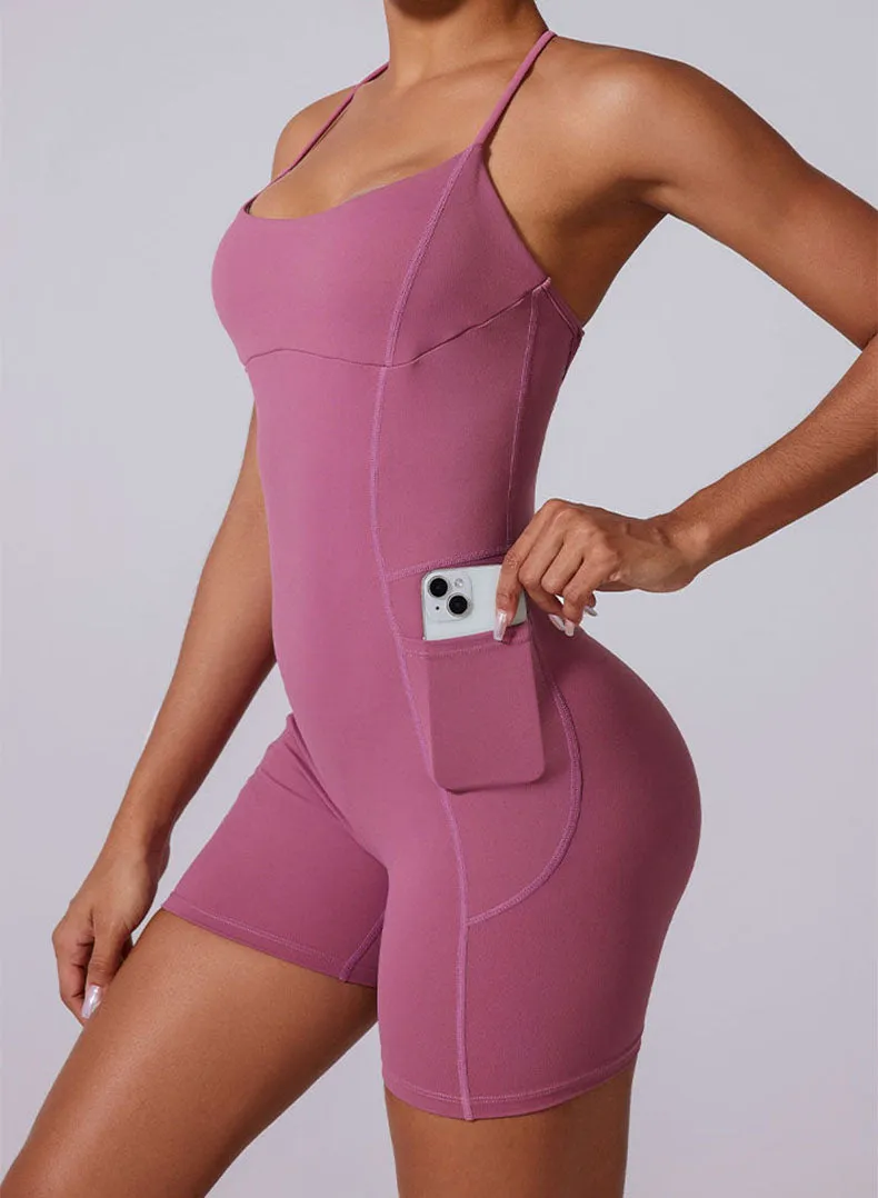 One Piece Yoga Jumpsuit with Pocket