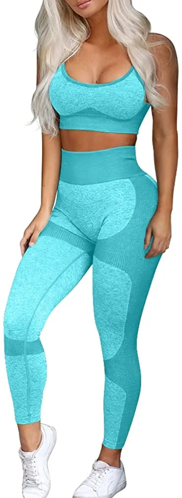 OQQ Exercise Outfits for Women Workout 2 Piece Seamless High Waist Leggings with Sport Bra Yoga Set