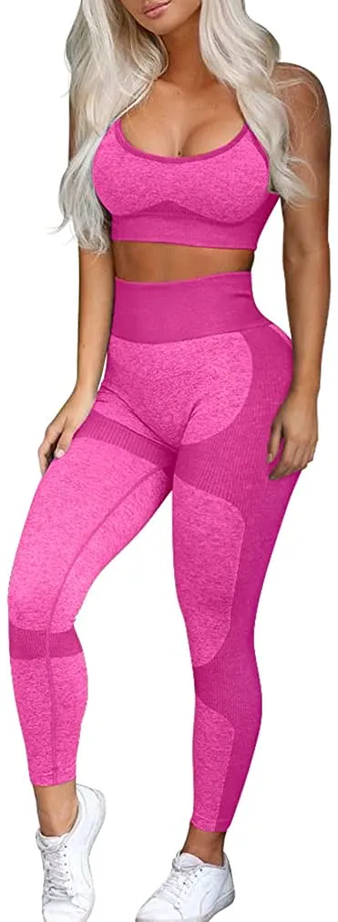OQQ Exercise Outfits for Women Workout 2 Piece Seamless High Waist Leggings with Sport Bra Yoga Set