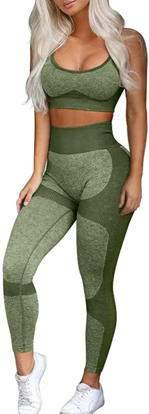 OQQ Exercise Outfits for Women Workout 2 Piece Seamless High Waist Leggings with Sport Bra Yoga Set