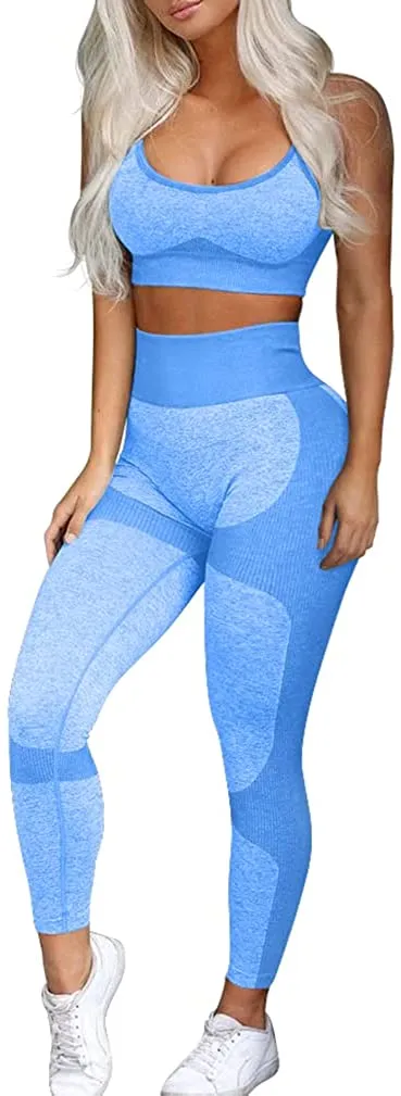 OQQ Exercise Outfits for Women Workout 2 Piece Seamless High Waist Leggings with Sport Bra Yoga Set