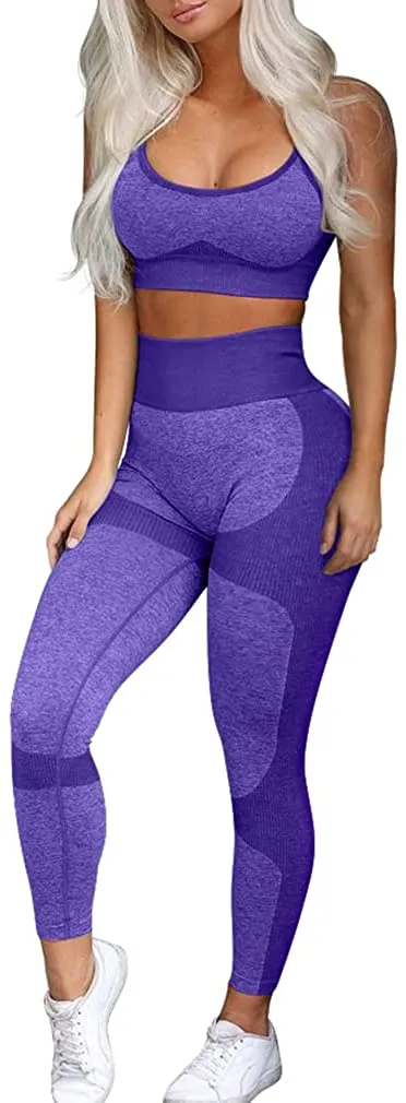 OQQ Exercise Outfits for Women Workout 2 Piece Seamless High Waist Leggings with Sport Bra Yoga Set
