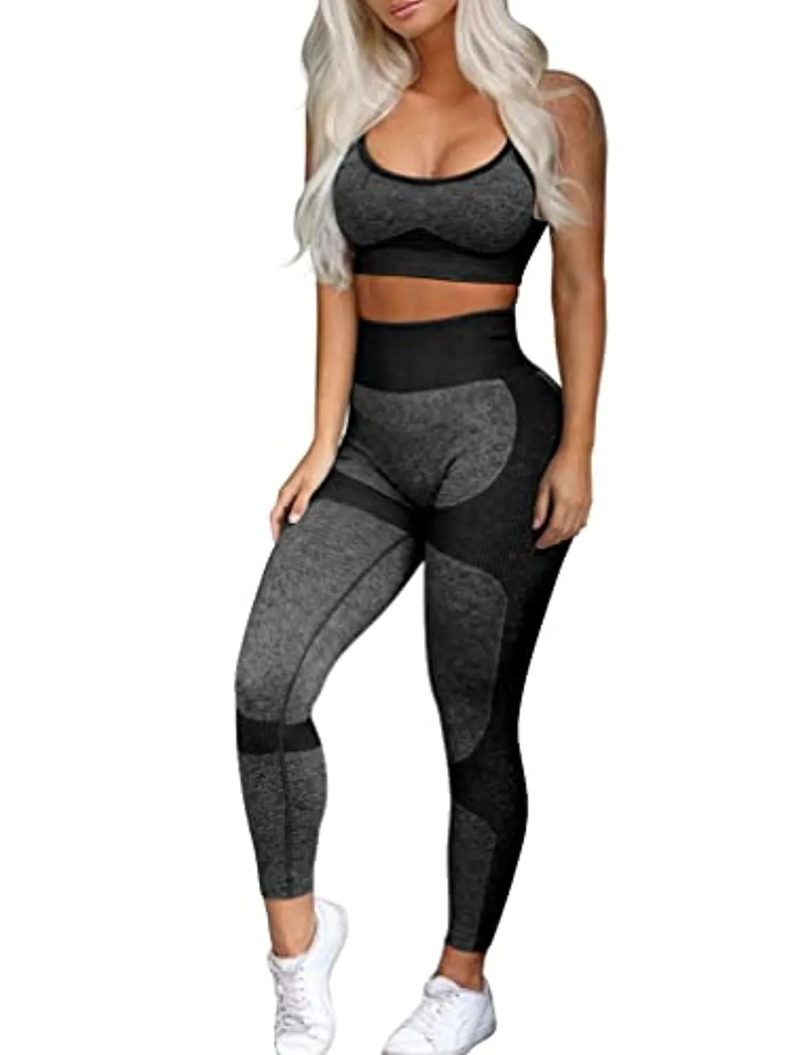 OQQ Exercise Outfits for Women Workout 2 Piece Seamless High Waist Leggings with Sport Bra Yoga Set