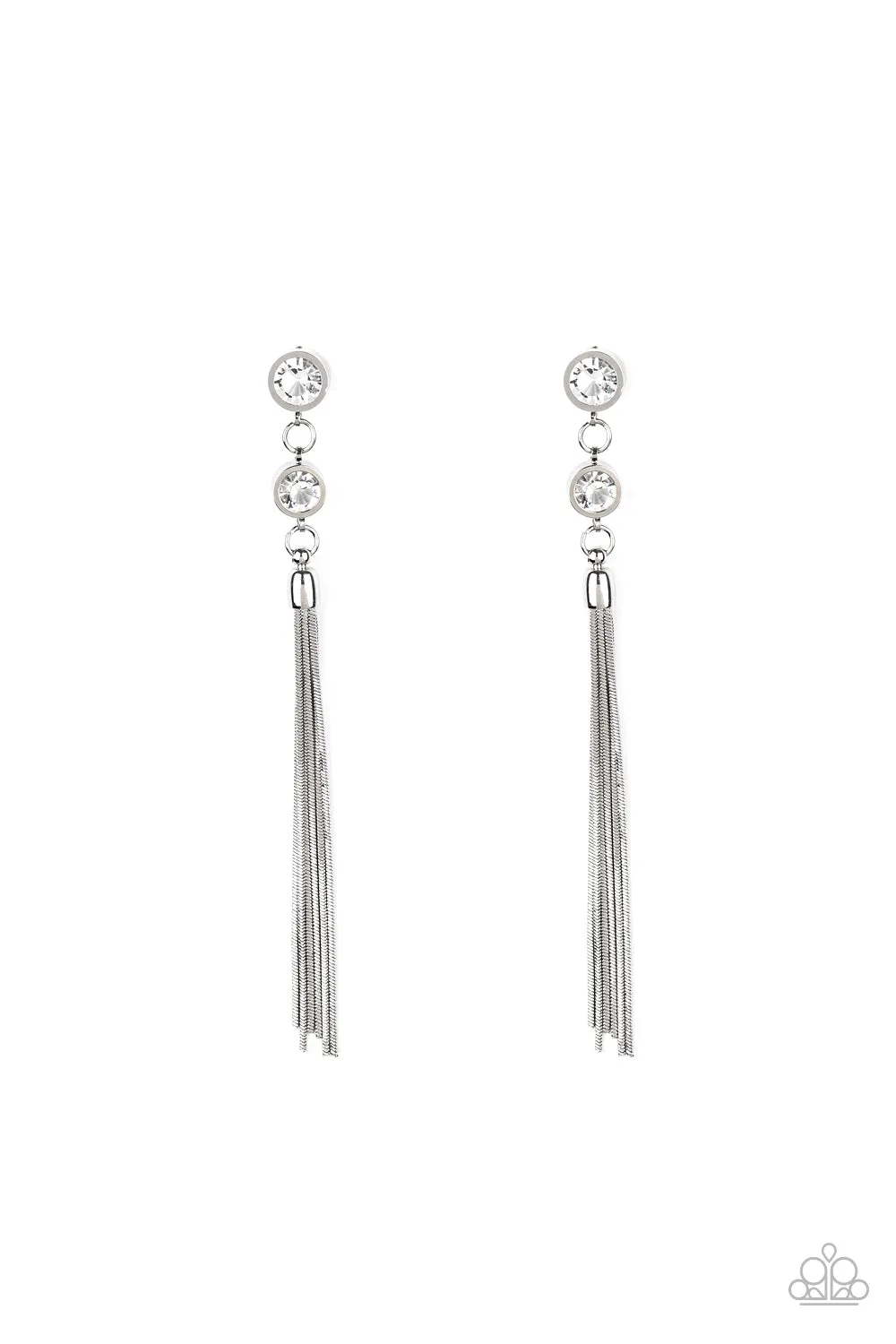 Paparazzi Tassel Twinkle - White Earrings