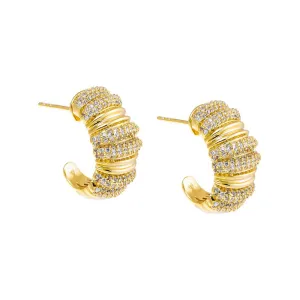 Pave Accented Wide Mini Hoop Earring