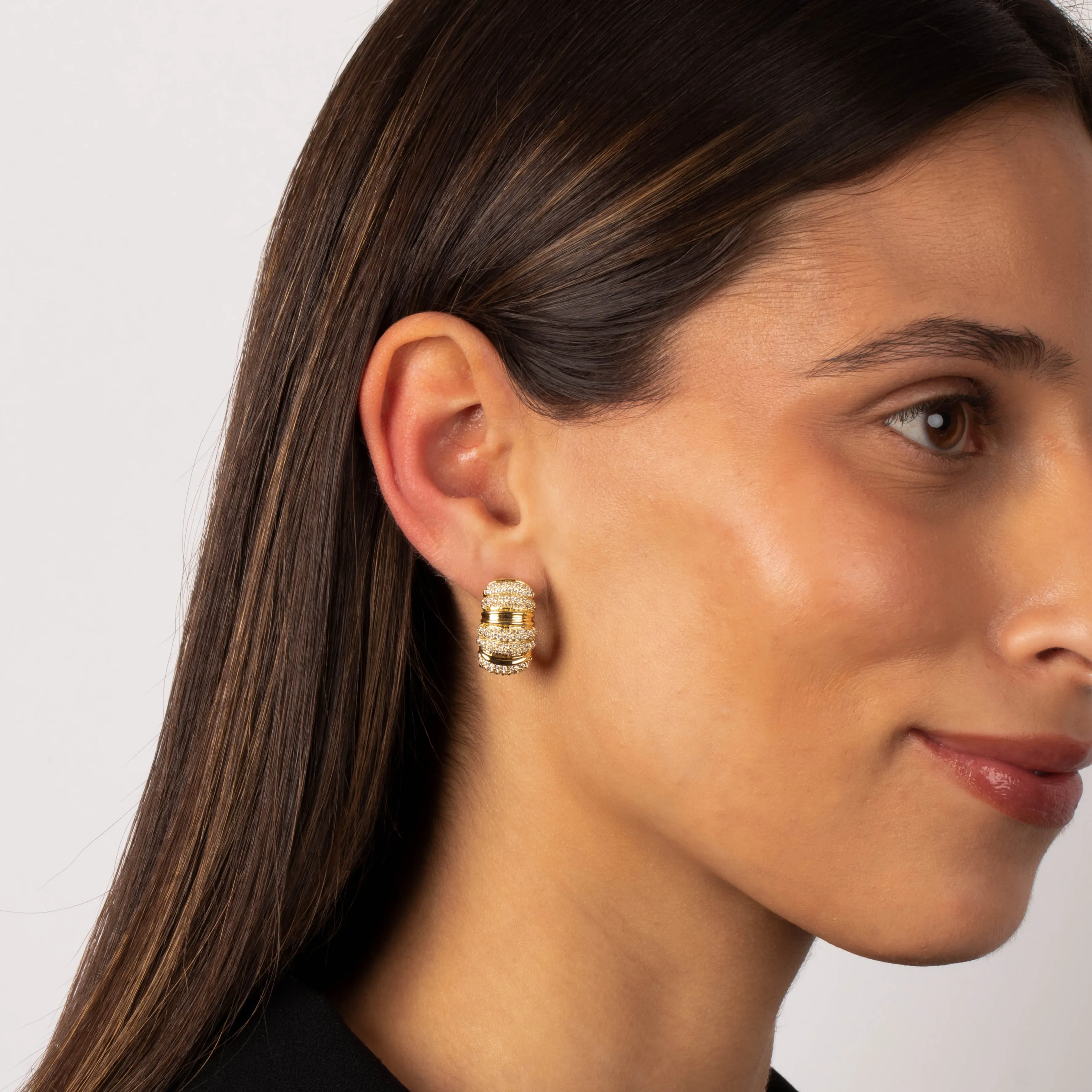 Pave Accented Wide Mini Hoop Earring