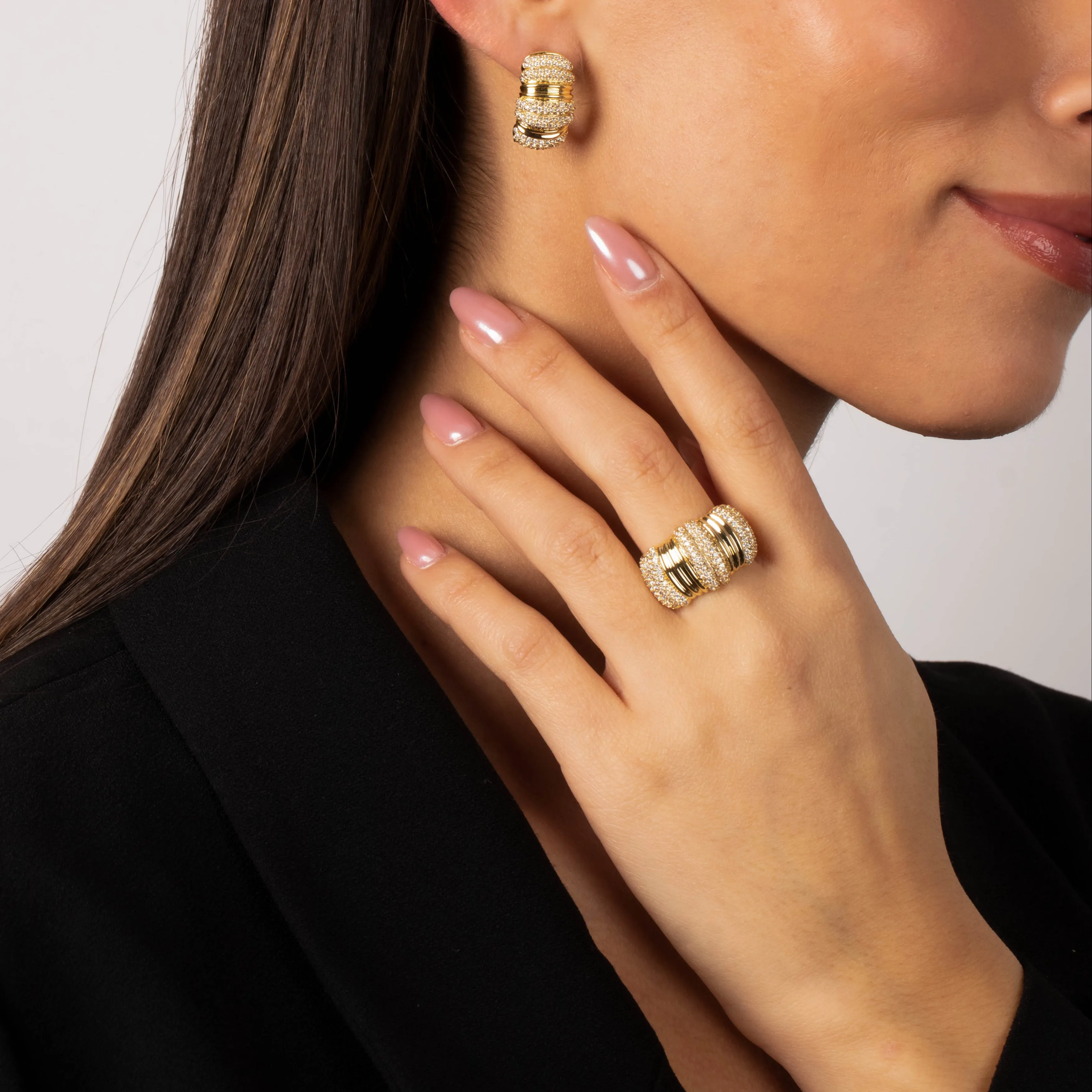 Pave Accented Wide Mini Hoop Earring