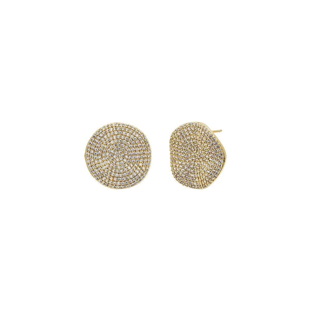 Pave Indented Circle On The Ear Stud Earring