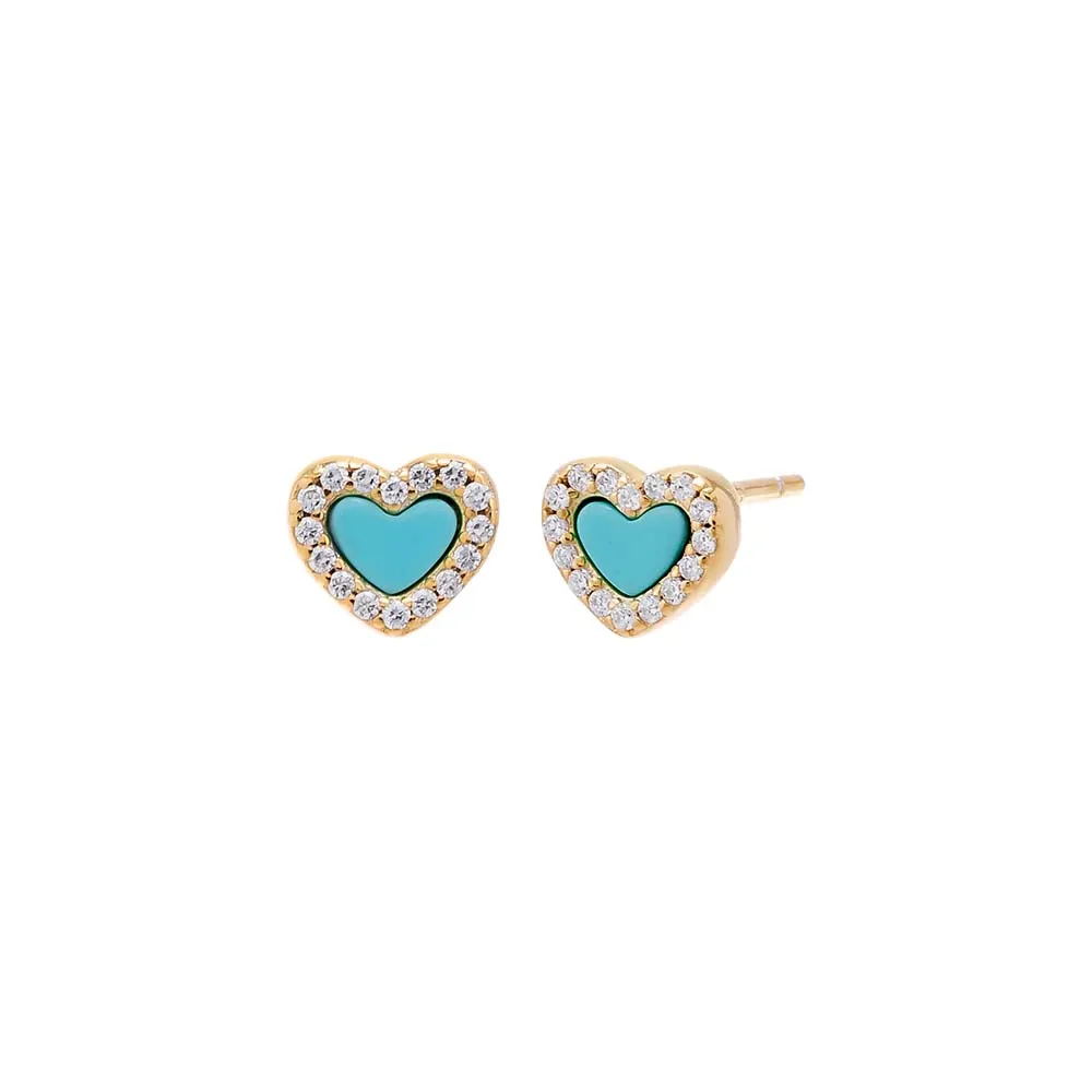 Pave Tiny Colored Gemstone Stud Earring