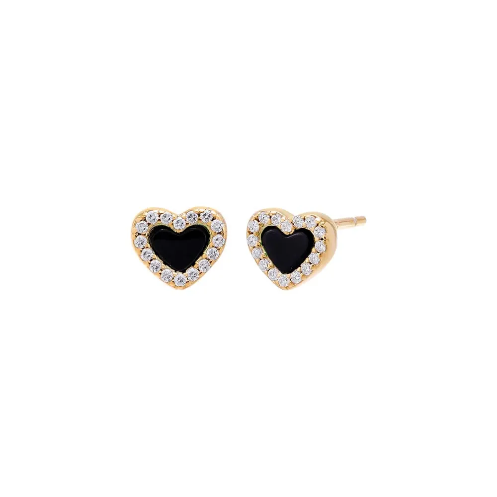 Pave Tiny Colored Gemstone Stud Earring
