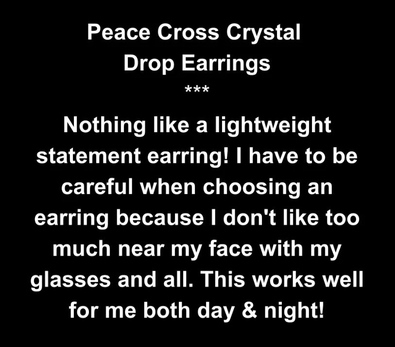 Peace Cross Crystal Drop Post Earrings Gunmetal