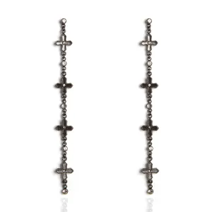 Peace Cross Crystal Drop Post Earrings Gunmetal