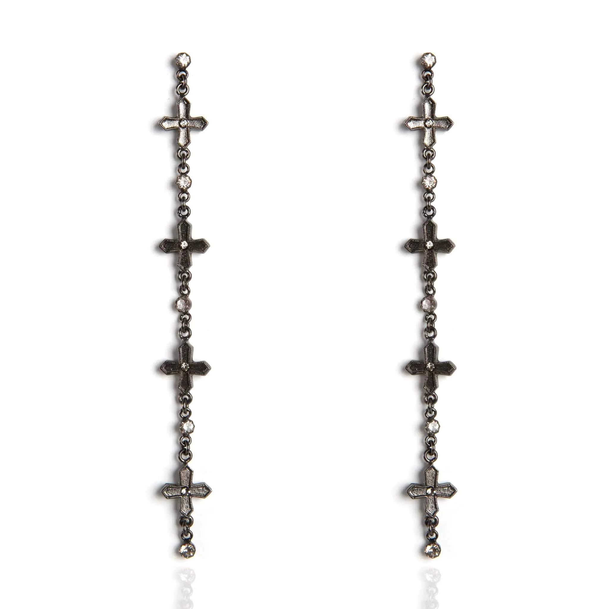 Peace Cross Crystal Drop Post Earrings Gunmetal