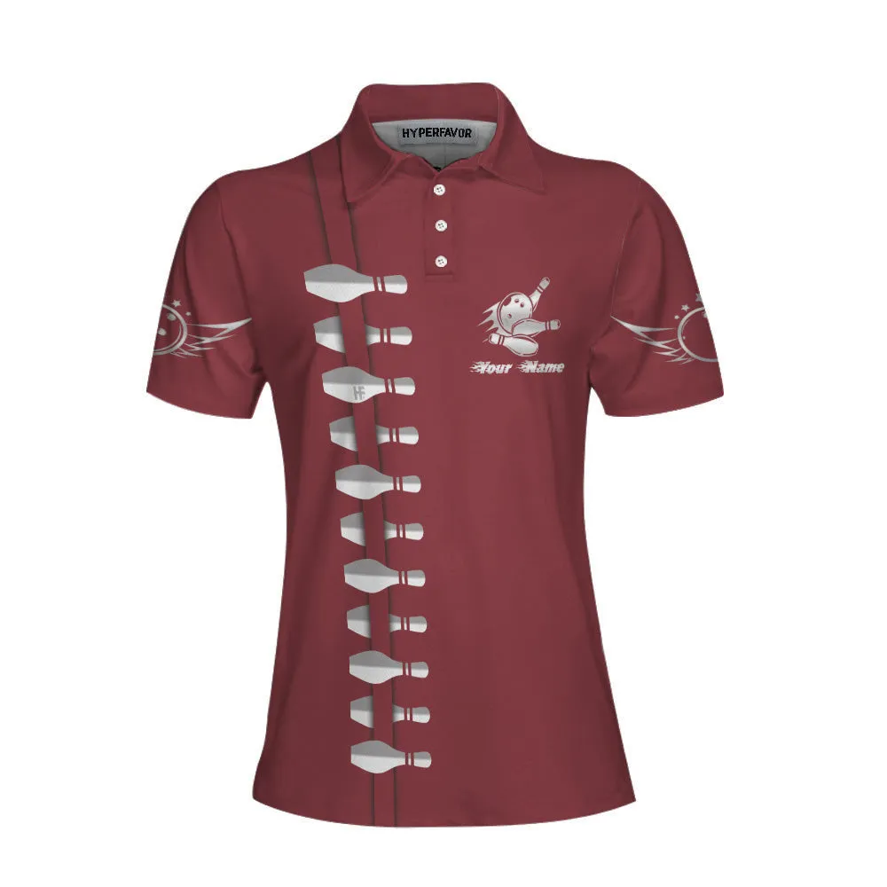 Personalized Custom Name Red Bowling Custom Cosplay Short Sleeve Women Polo Shirt, Personalized Bowling Polo Shirt For Women, Bowling Gift Idea