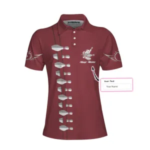 Personalized Custom Name Red Bowling Custom Cosplay Short Sleeve Women Polo Shirt, Personalized Bowling Polo Shirt For Women, Bowling Gift Idea