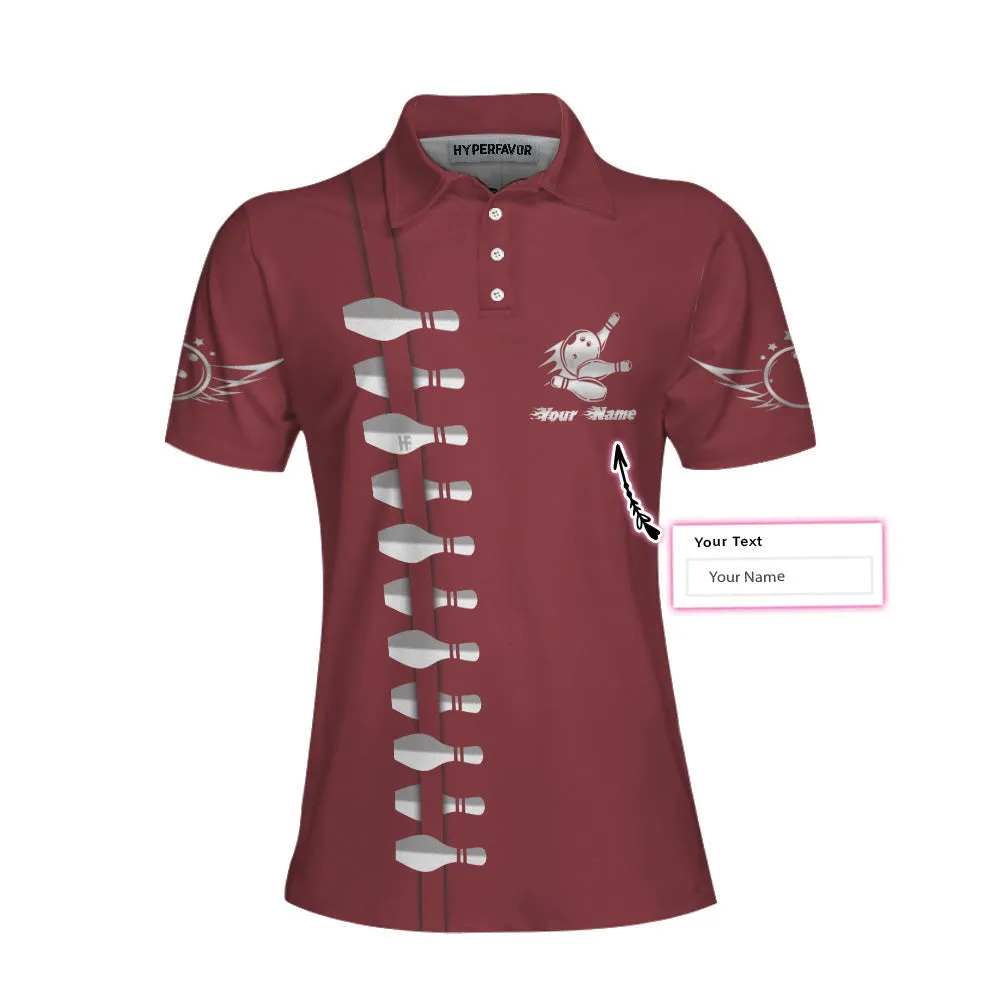 Personalized Custom Name Red Bowling Custom Cosplay Short Sleeve Women Polo Shirt, Personalized Bowling Polo Shirt For Women, Bowling Gift Idea
