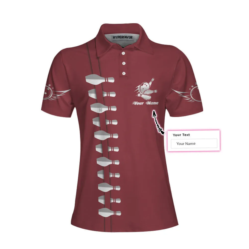 Personalized Custom Name Red Bowling Custom Cosplay Short Sleeve Women Polo Shirt, Personalized Bowling Polo Shirt For Women, Bowling Gift Idea
