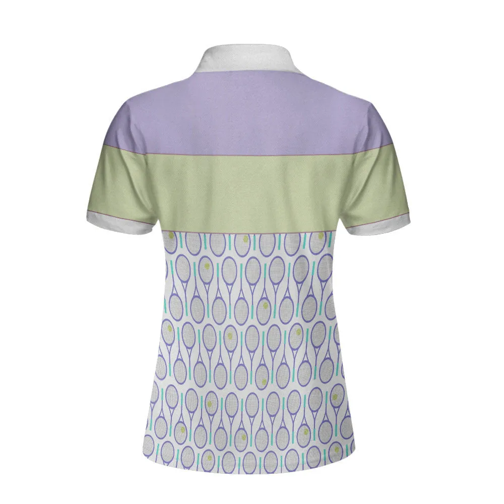 Personalized Custom Name Tennis In Purple Pattern Custom Cosplay Short Sleeve Woman Polo Shirt, Purple Pattern Tennis Shirt For Female Player