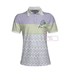 Personalized Custom Name Tennis In Purple Pattern Custom Cosplay Short Sleeve Woman Polo Shirt, Purple Pattern Tennis Shirt For Female Player