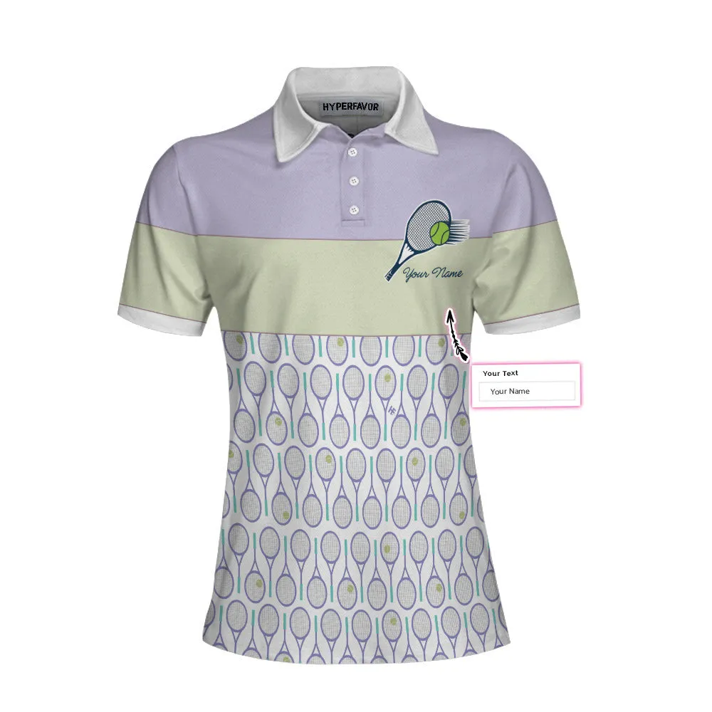 Personalized Custom Name Tennis In Purple Pattern Custom Cosplay Short Sleeve Woman Polo Shirt, Purple Pattern Tennis Shirt For Female Player