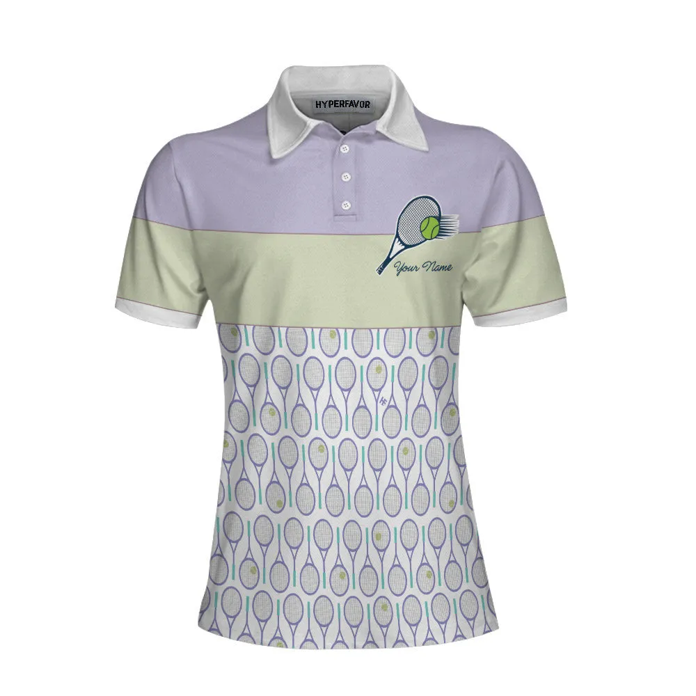 Personalized Custom Name Tennis In Purple Pattern Custom Cosplay Short Sleeve Woman Polo Shirt, Purple Pattern Tennis Shirt For Female Player