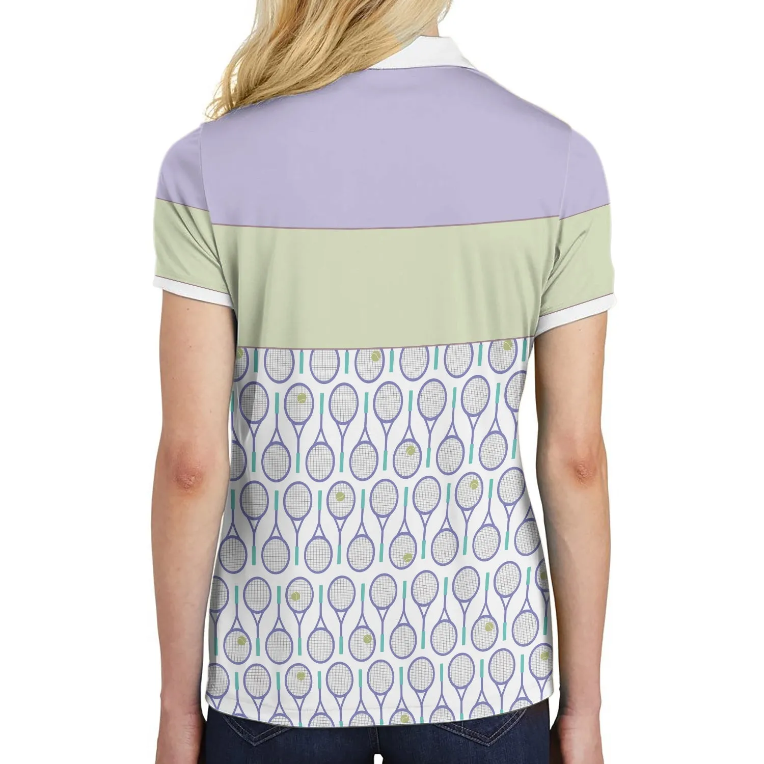 Personalized Custom Name Tennis In Purple Pattern Custom Cosplay Short Sleeve Woman Polo Shirt, Purple Pattern Tennis Shirt For Female Player