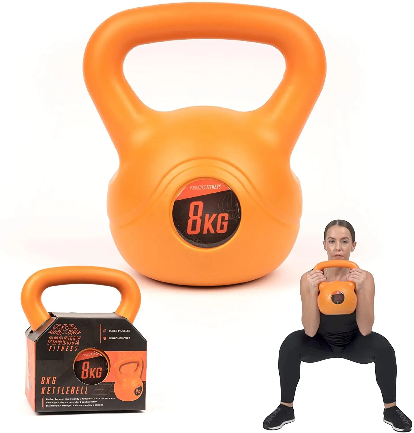 Phoenix Fitness Vinyl Kettlebell - Heavy Weight for Strength Training, Bodybuilding, Muscle and Cardio Exercises - Perfect Workout Equipment for Home, Gym and Studio - Various Weights (8lbs-44lbs)