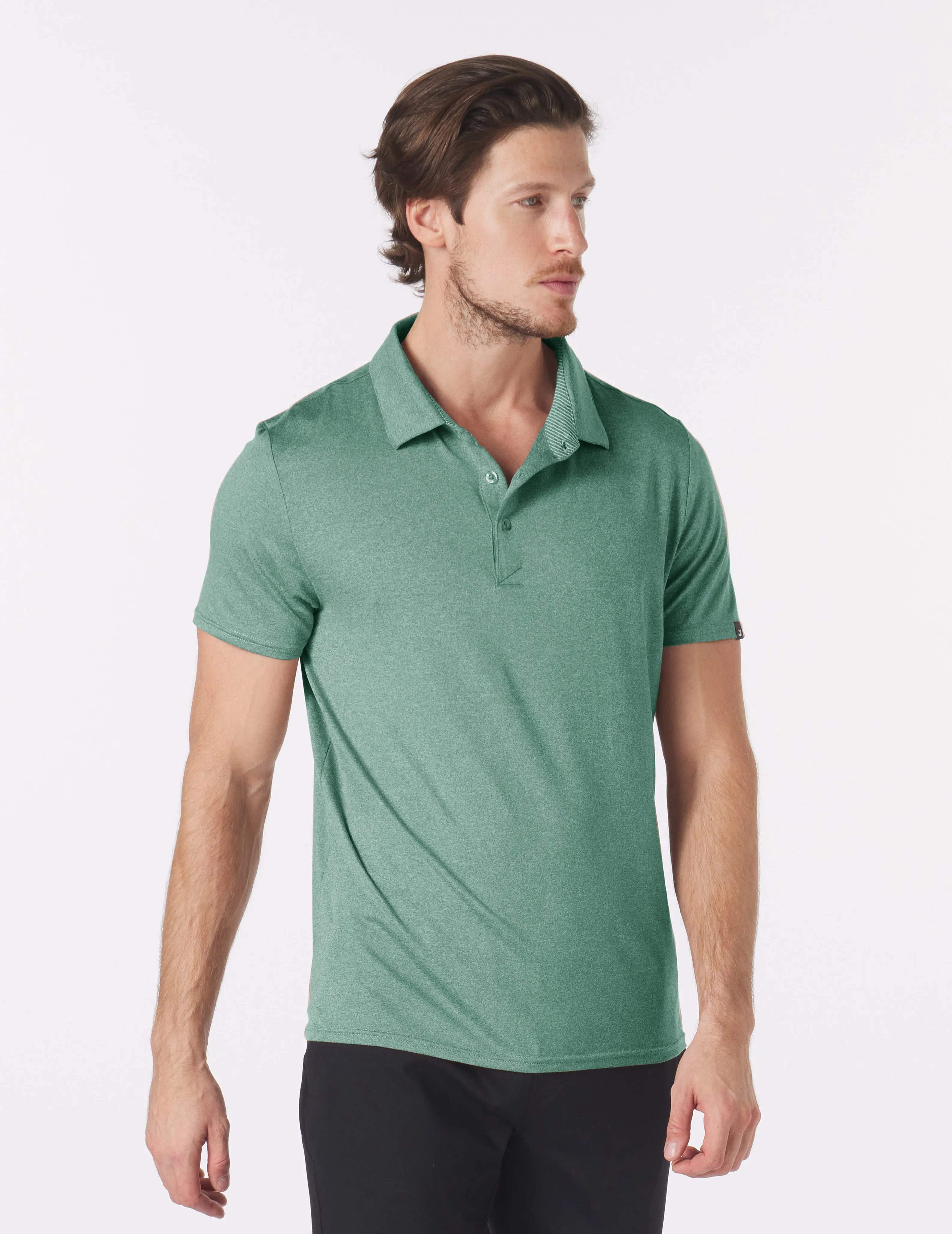 Pin Seeker Polo: Emerald Heather with Emerald/White Stripe Contrast