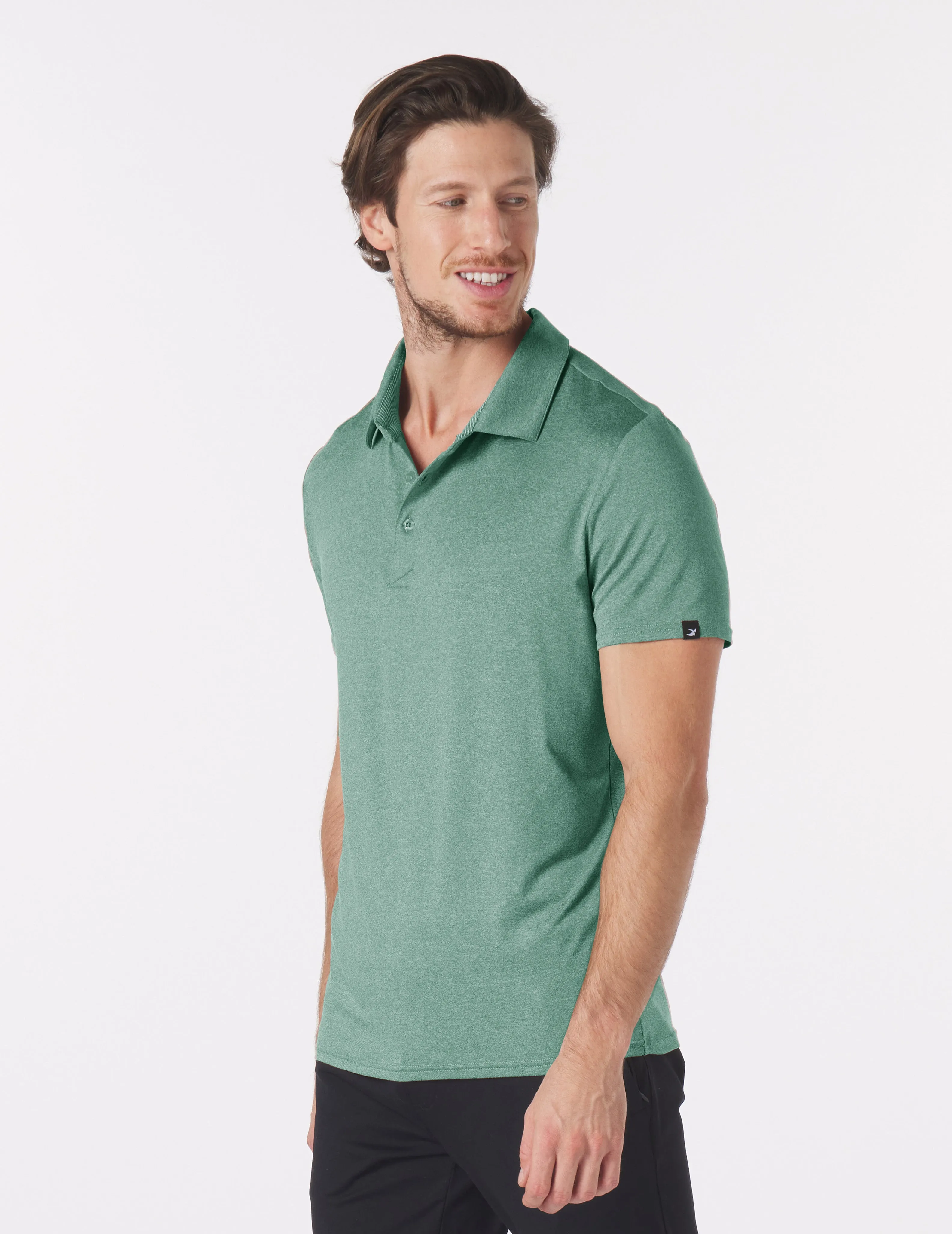 Pin Seeker Polo: Emerald Heather with Emerald/White Stripe Contrast