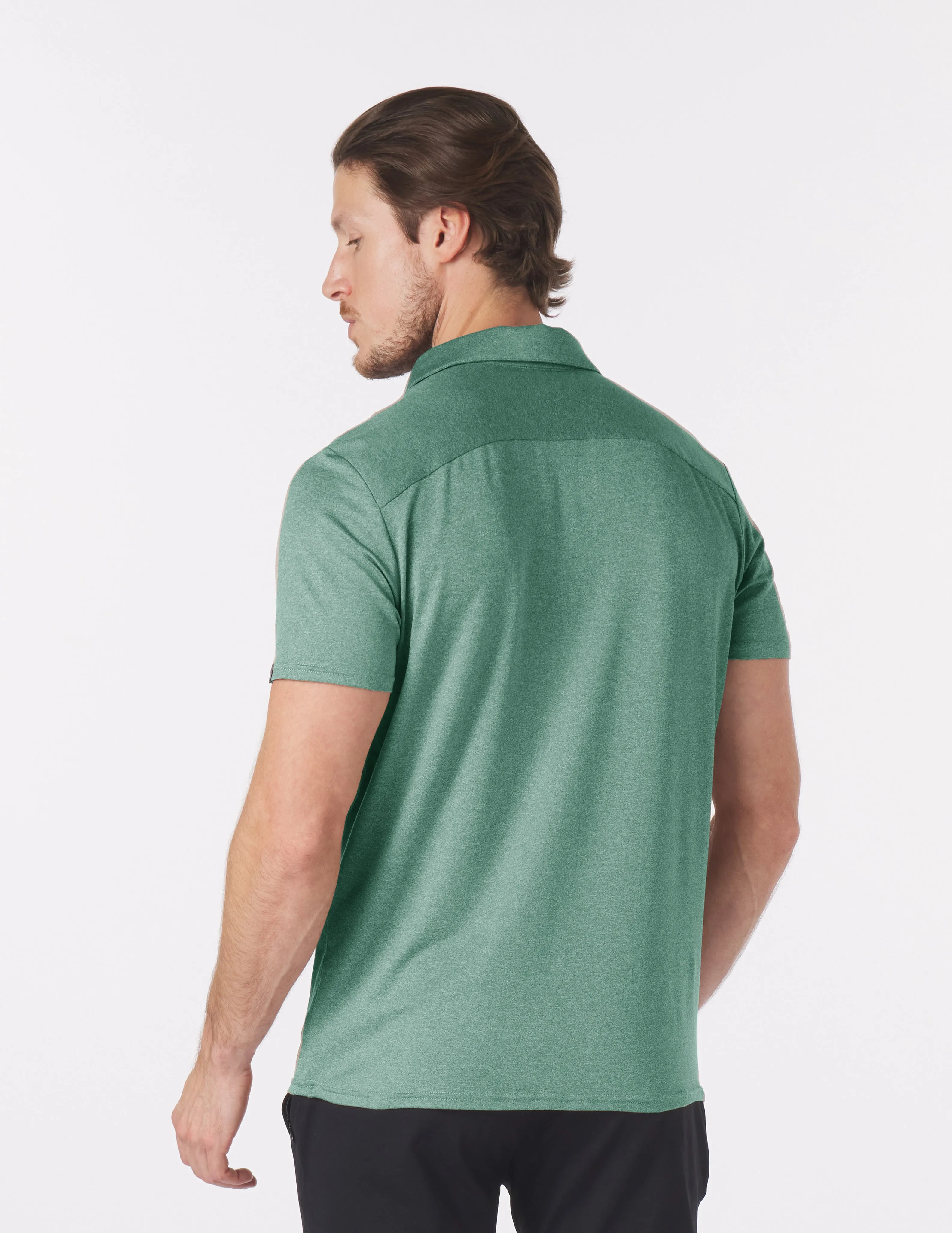 Pin Seeker Polo: Emerald Heather with Emerald/White Stripe Contrast