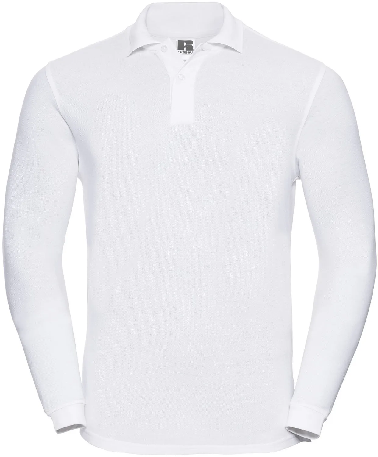 POLO T-Shirt Russell Heavy Cotton Pique Poloshirt R569L Long Sleeve White XS