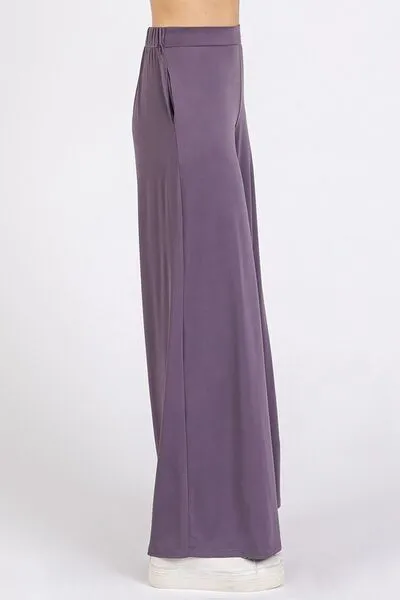 Purple Yoga Air Stretch Elastic Waist Wide Leg Pants