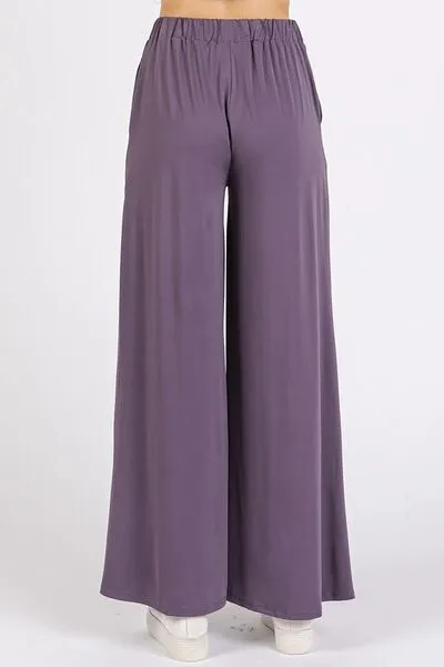 Purple Yoga Air Stretch Elastic Waist Wide Leg Pants