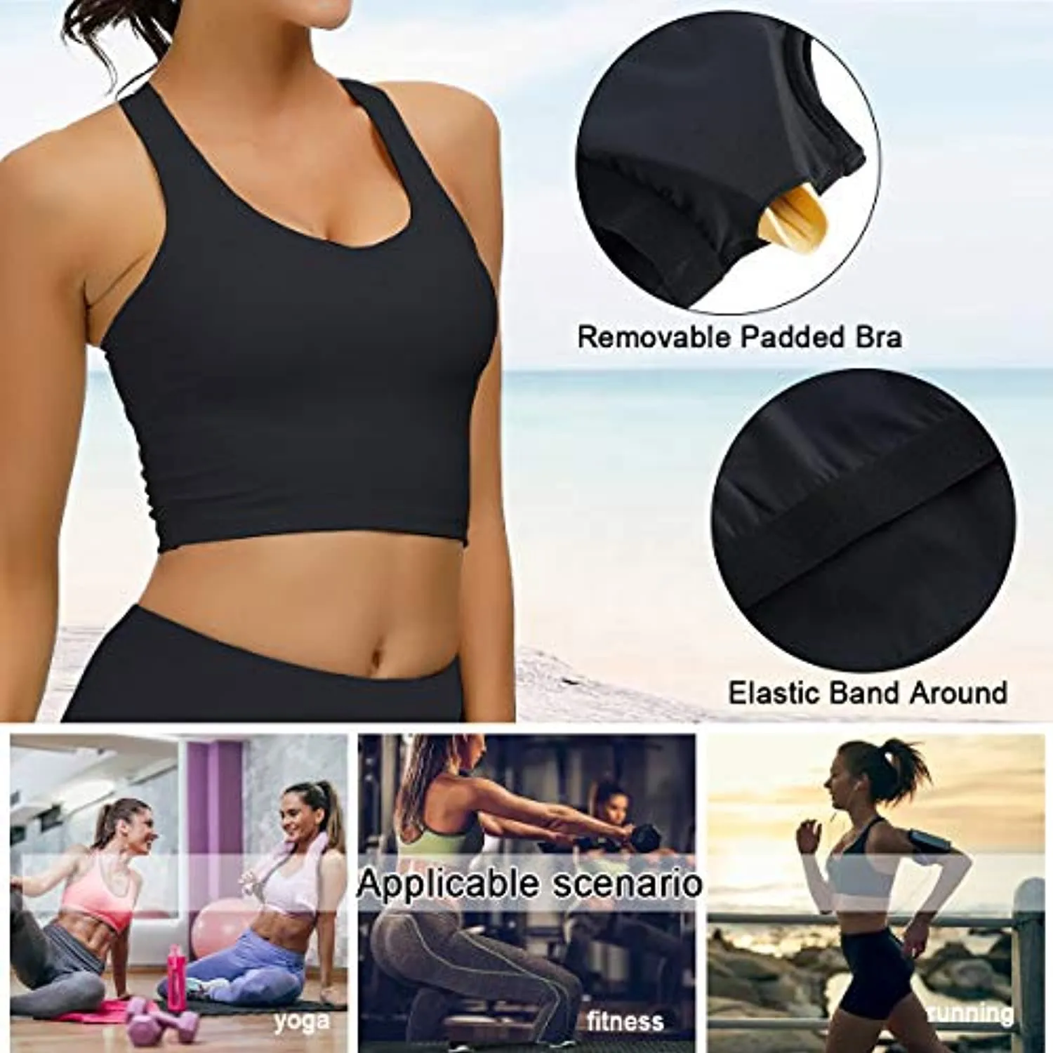 RAISEVERN Women's Sport Bras Padded Workout Longline Running Yoga Crop Tank Tops