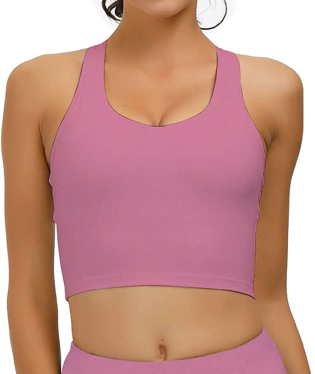 RAISEVERN Women's Sport Bras Padded Workout Longline Running Yoga Crop Tank Tops