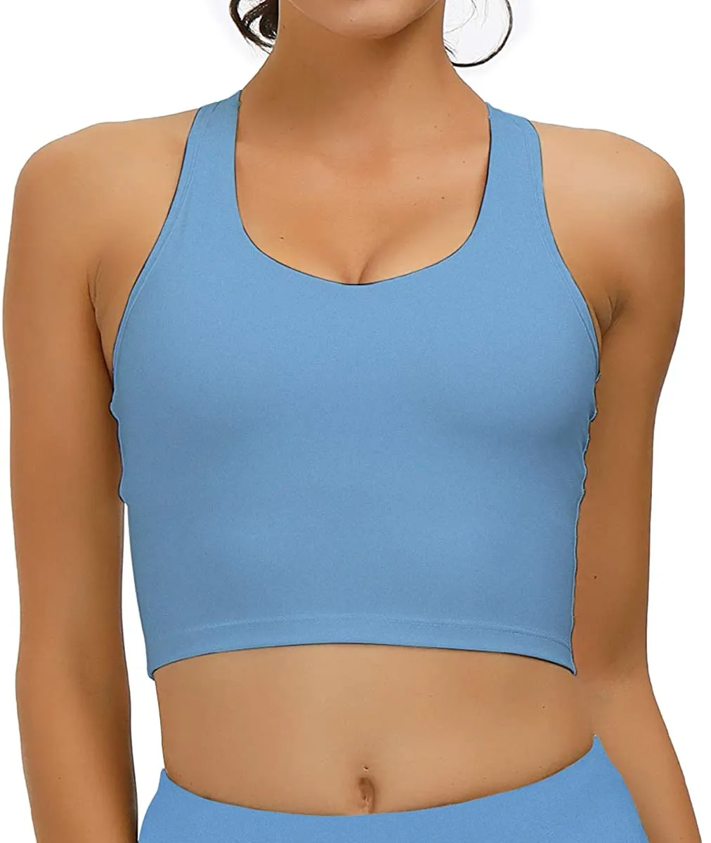 RAISEVERN Women's Sport Bras Padded Workout Longline Running Yoga Crop Tank Tops