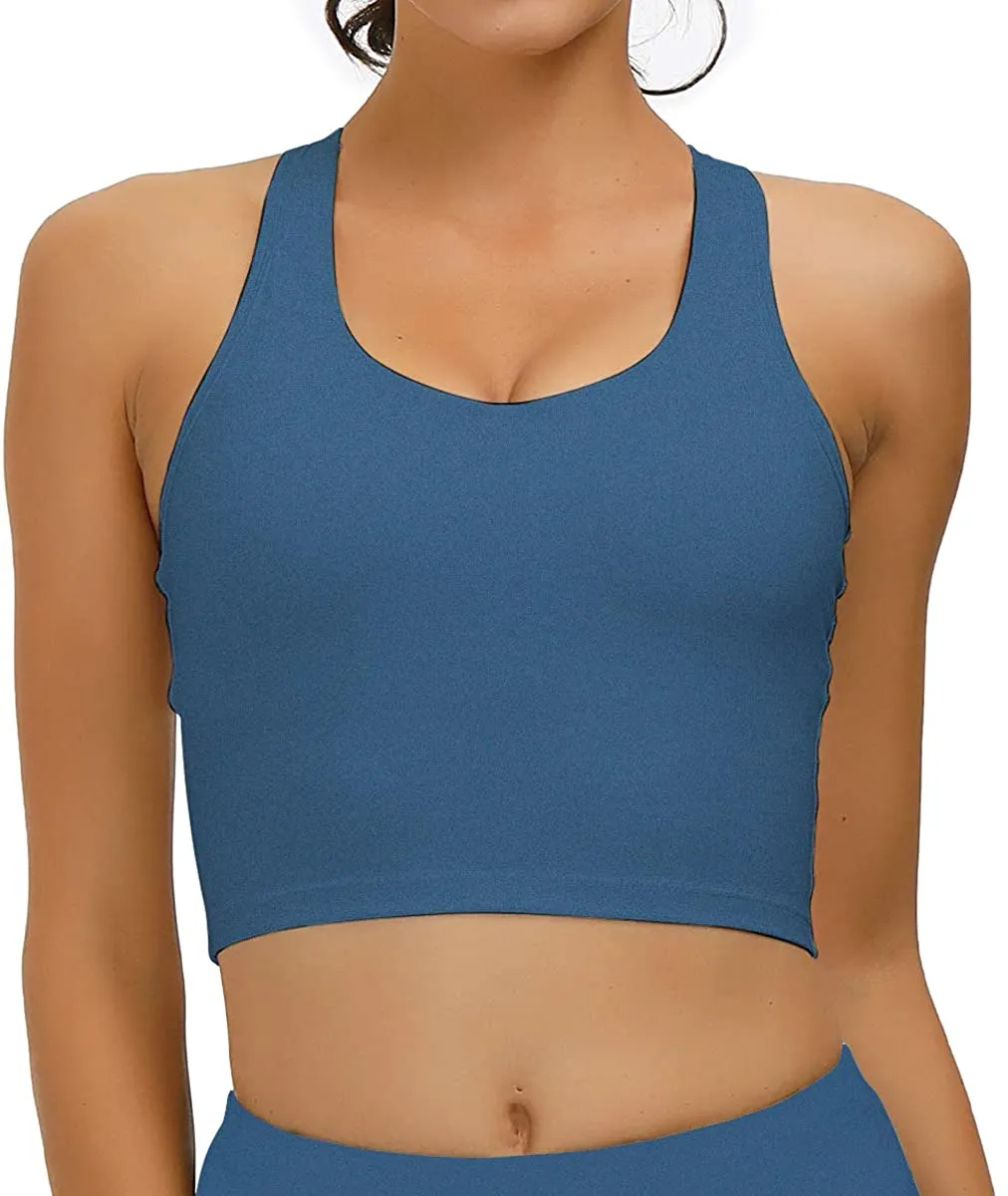 RAISEVERN Women's Sport Bras Padded Workout Longline Running Yoga Crop Tank Tops